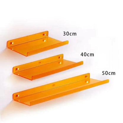 Acrylic Wall Shelf Organizer for Home Decor - orange 3 pieces / Sticker Install