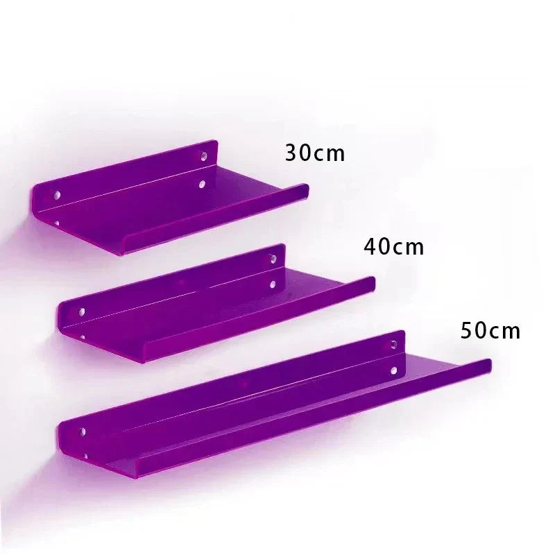 Acrylic Wall Shelf Organizer for Home Decor - purple 3 pieces / Sticker Install