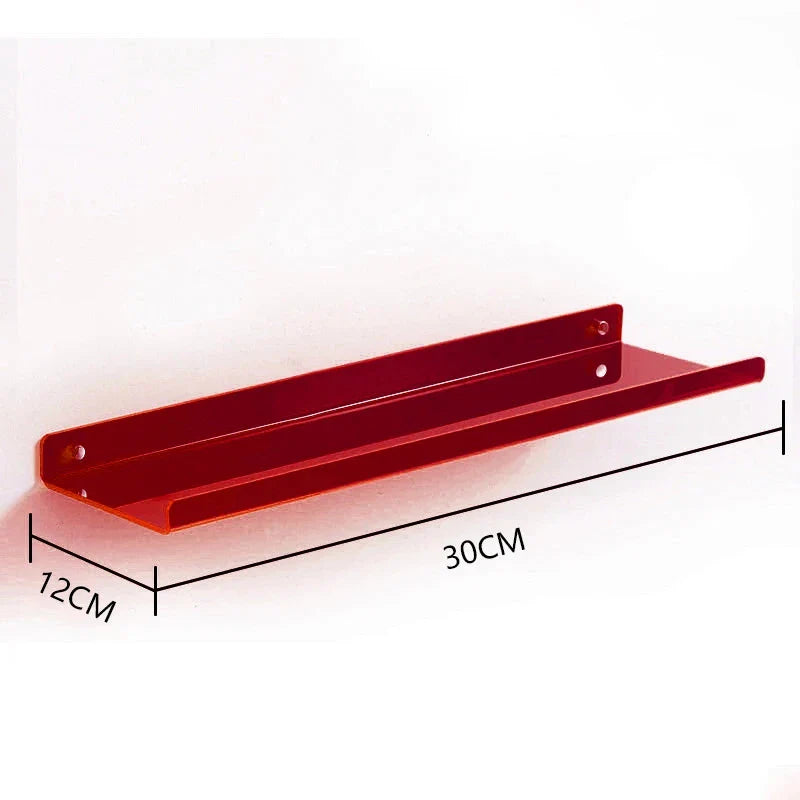 Acrylic Wall Shelf Organizer for Home Decor - red 30X12cm / Drilling Install