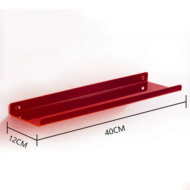 Acrylic Wall Shelf Organizer for Home Decor - red 40X12cm / Drilling Install