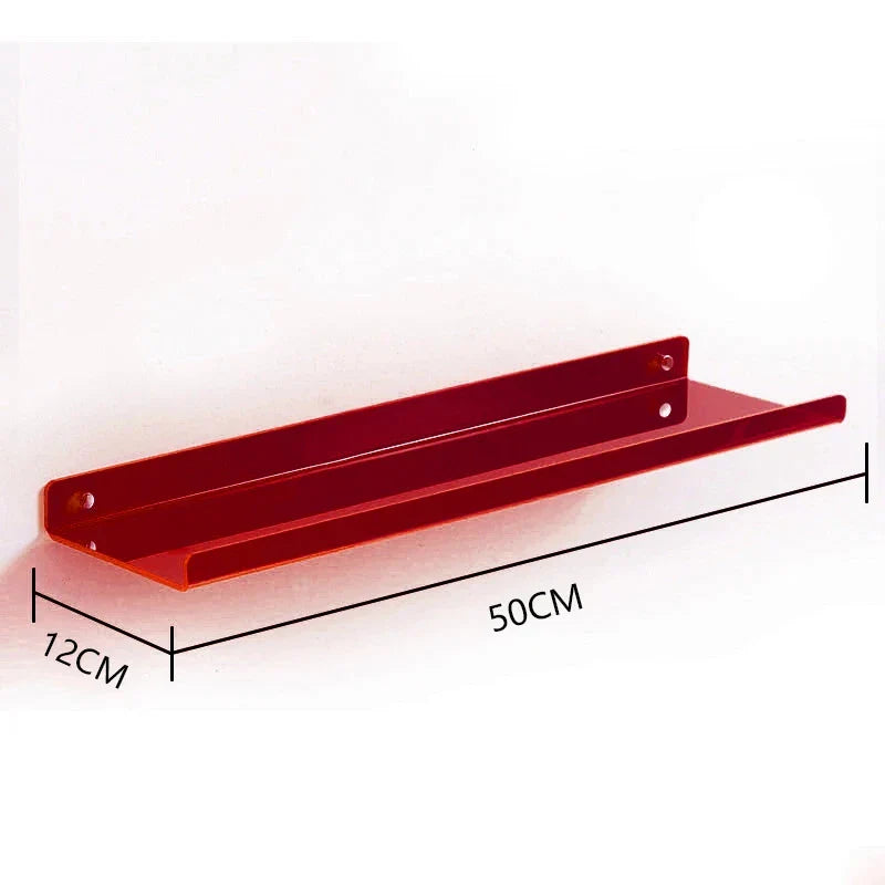Acrylic Wall Shelf Organizer for Home Decor - red 50X12cm / Drilling Install