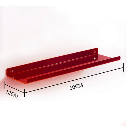 Acrylic Wall Shelf Organizer for Home Decor - red 50X12cm / Drilling Install