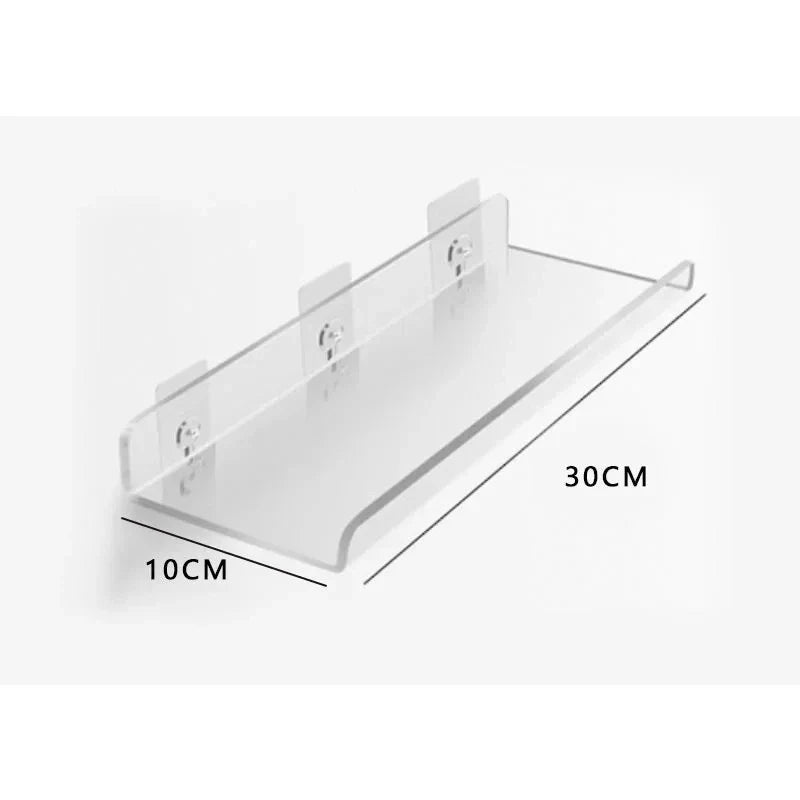 Acrylic Wall Shelf Organizer for Home Decor - U 30x10cm / Sticker Install