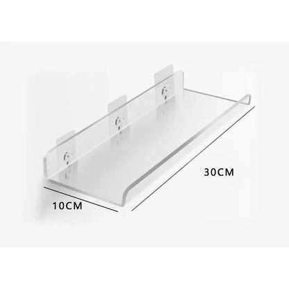 Acrylic Wall Shelf Organizer for Home Decor - U 30x10cm / Sticker Install