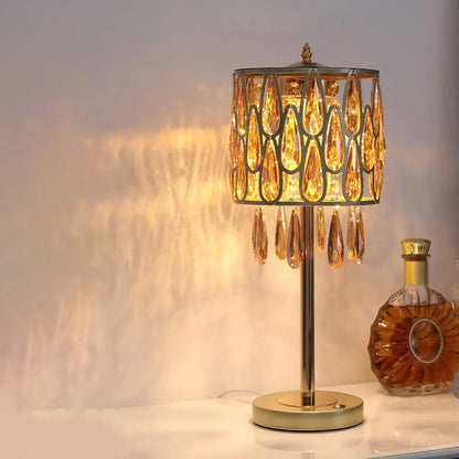 Adalyn - Lámpara de mesilla de noche contemporánea de metal con incrustaciones de gotas de cristal.