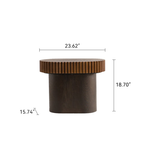 Conjunto de 2 Mesas de Centro Anidadas Artesanales Redondas, - Borde de Rayas Onduladas Chic, Mesa de Centro Central Acanalada de Madera Circular Moderna y Estilosa para Sala de Estar