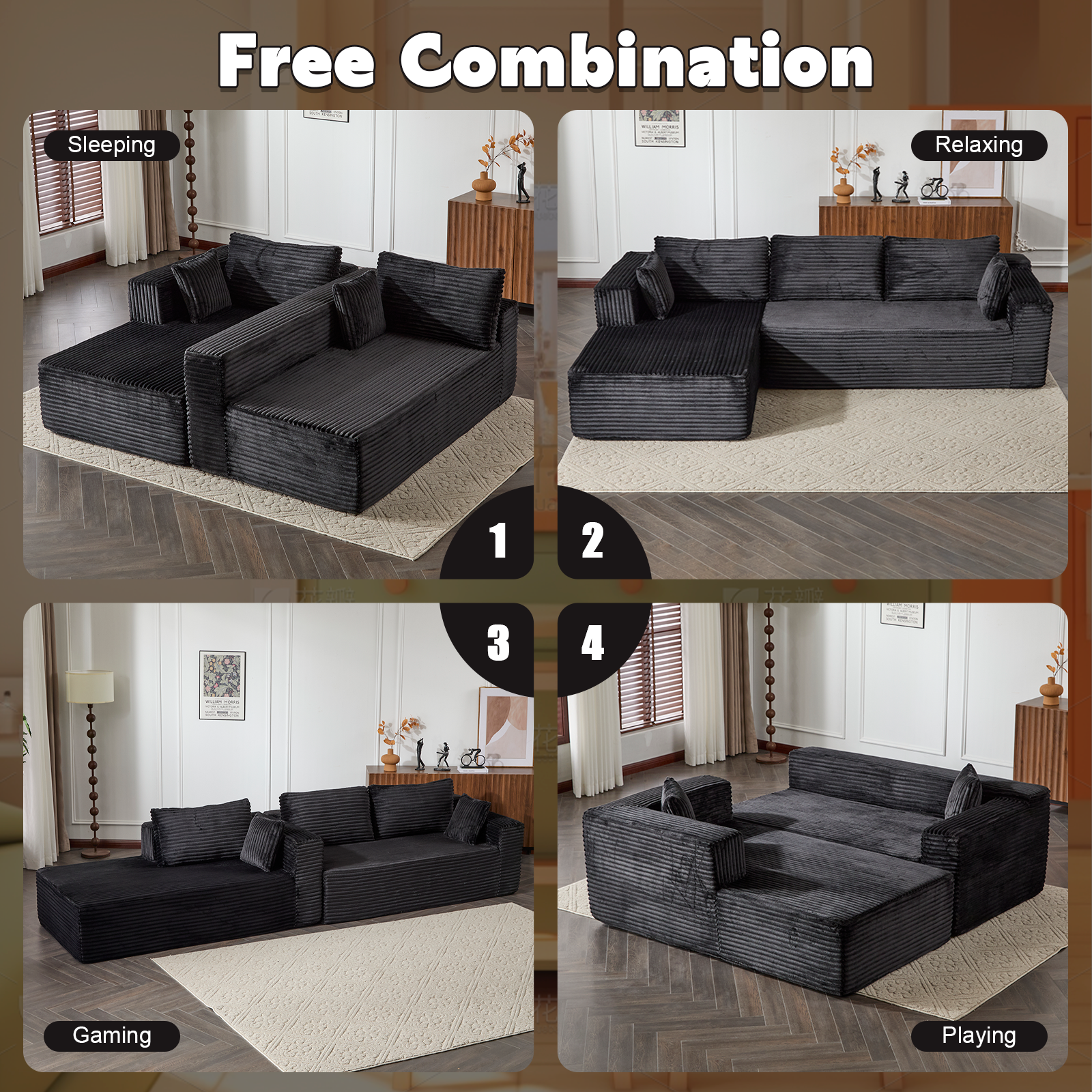 Black Corduroy Sectional Sofa