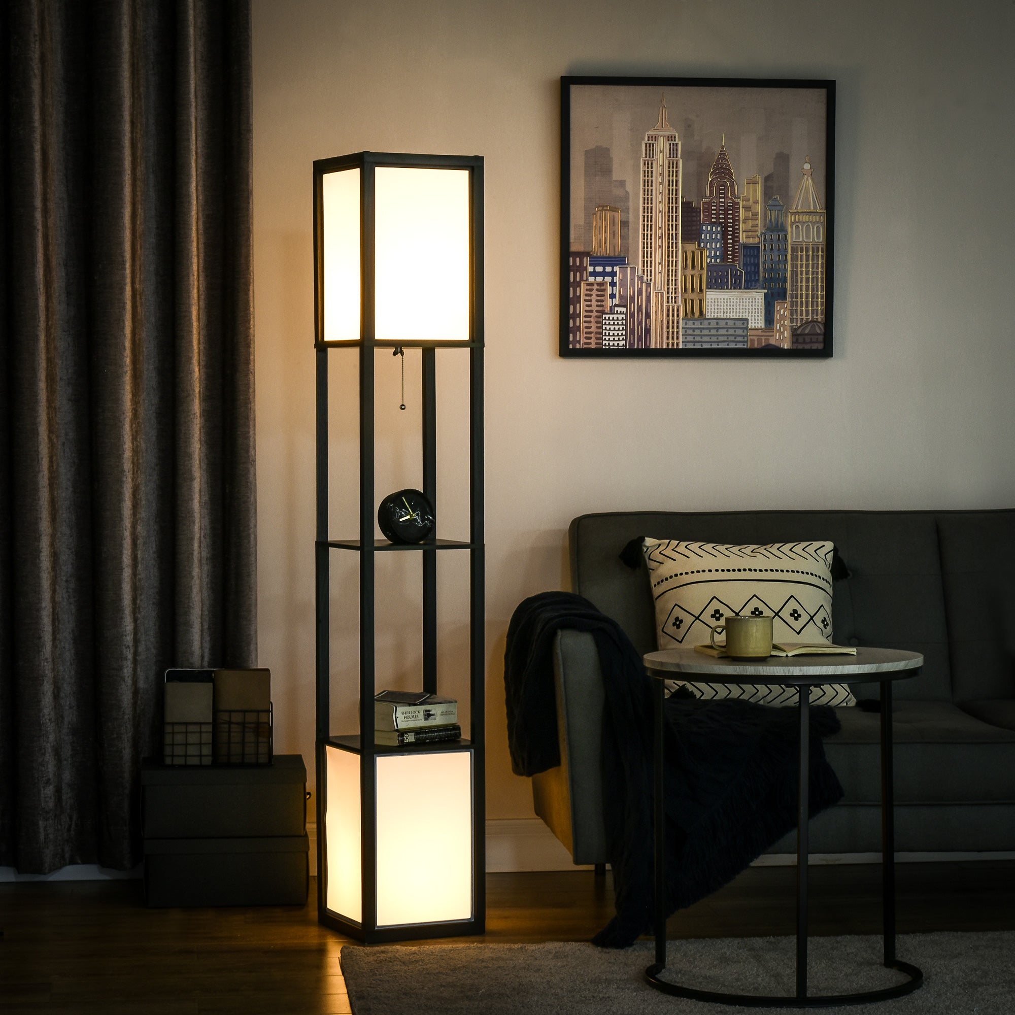 Lámpara de Pie Moderna de Estantería con Luz Ambiental Dual