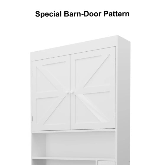 Over The Toilet Storage Cabinet With 2 Door  Home Space Saving Toilet Rack, Farmhouse Style For Bathroom, Restroom, Laundry