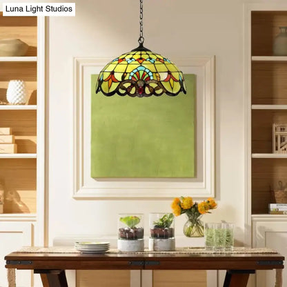 Adjustable 2-Light Hanging Lamp with Victorian Style Dome Shade - 16" W - for Living Room