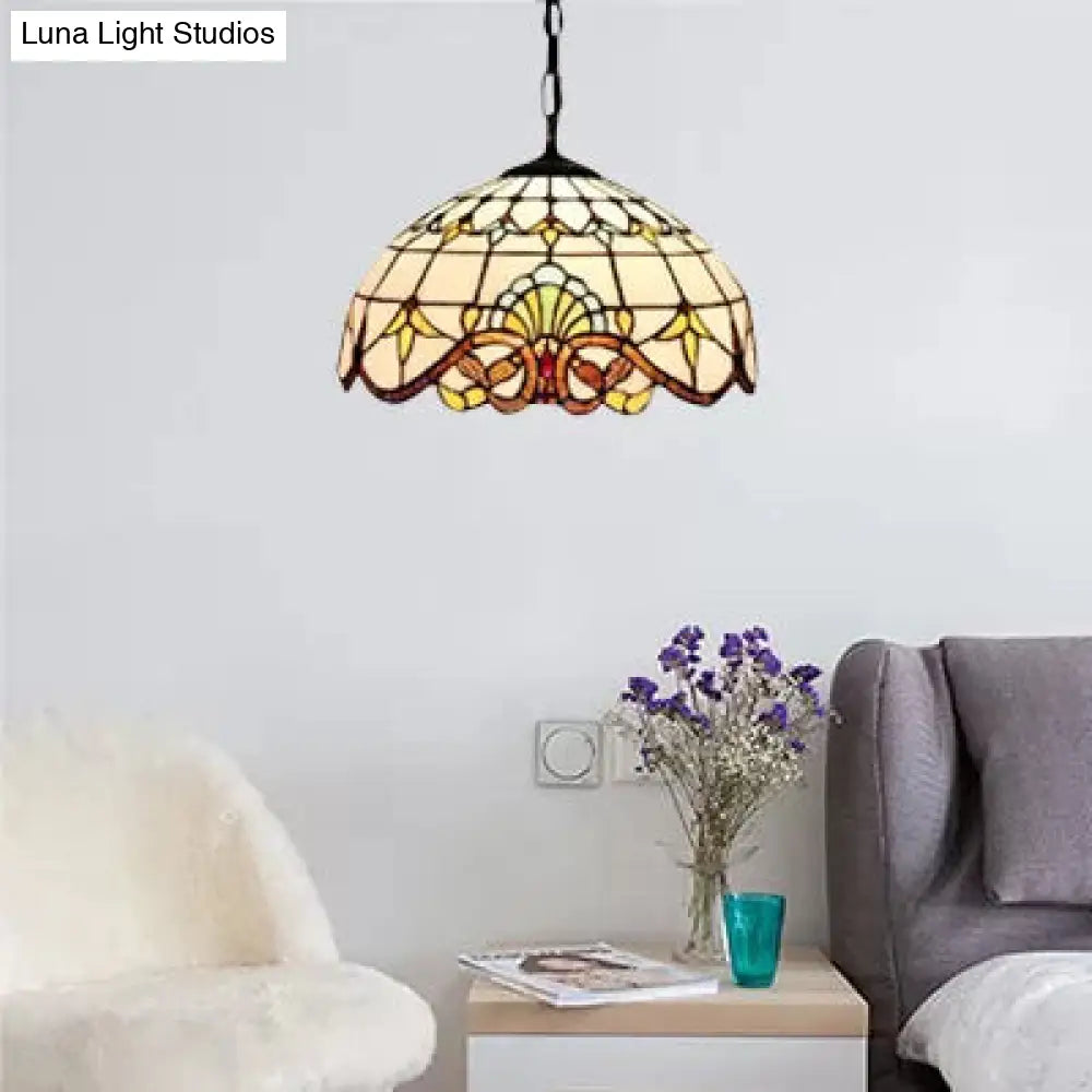 Adjustable 2-Light Hanging Lamp with Victorian Style Dome Shade - 16" W - for Living Room