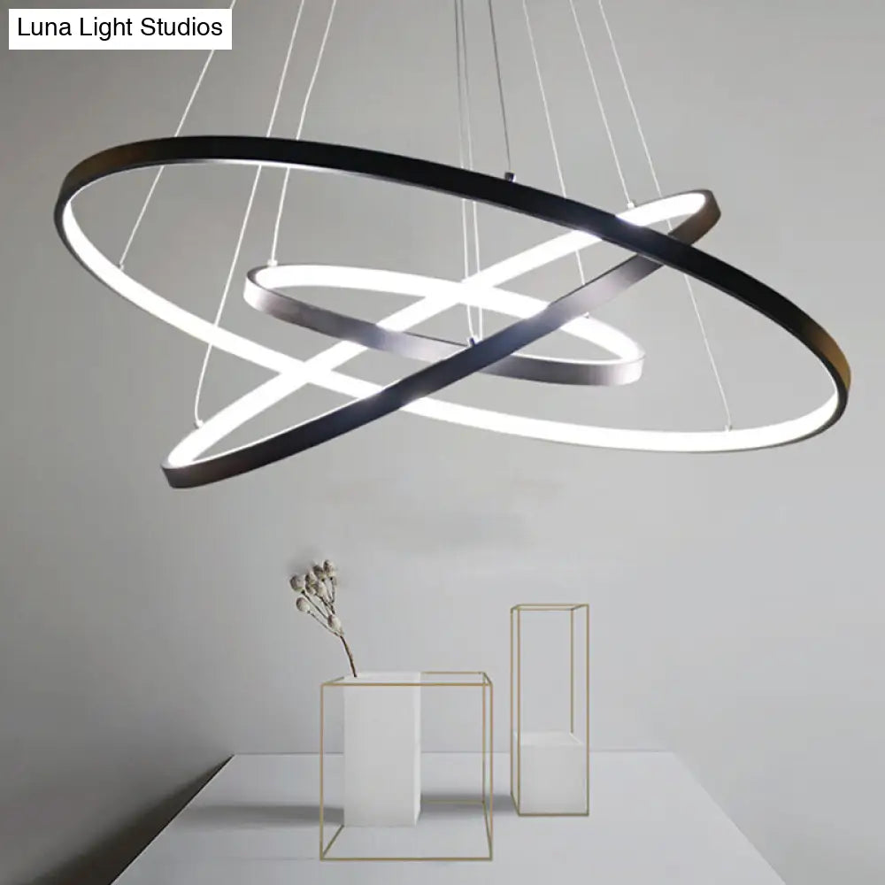 Lámpara de araña circular ajustable de 3 niveles: Lámpara colgante LED moderna de metal para dormitorios (Blanco/Negro)