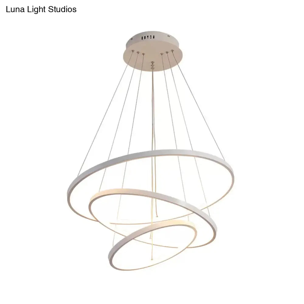 Lámpara de araña circular ajustable de 3 niveles: Lámpara colgante LED moderna de metal para dormitorios (Blanco/Negro)