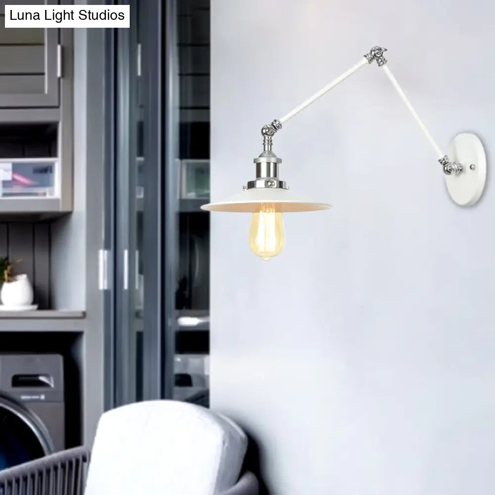 Aplique de pared industrial de metal con brazo ajustable y 1 luz - Aplique blanco cónico/platillo/ondulado