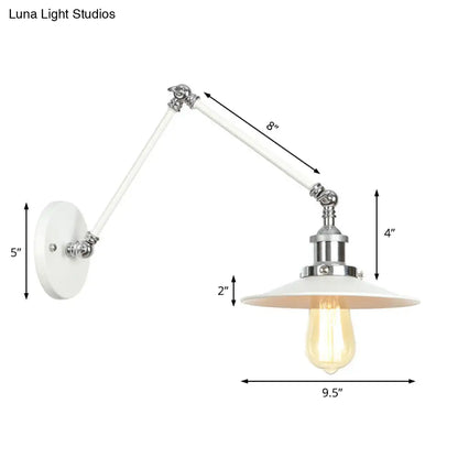 Aplique de pared industrial de metal con brazo ajustable y 1 luz - Aplique blanco cónico/platillo/ondulado