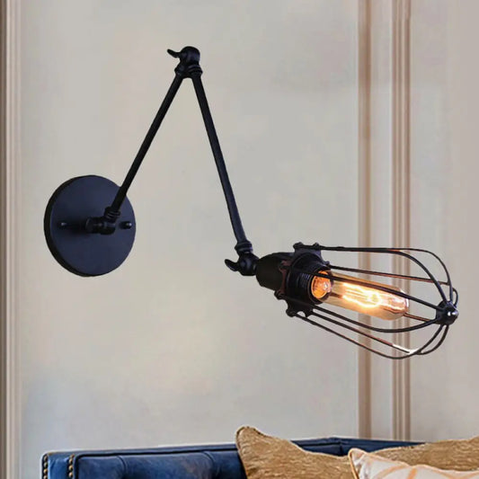 Aplique de pared con brazo ajustable y pantalla tipo jaula, estilo loft, negro/latón/latón envejecido - Ideal para iluminación de mesa