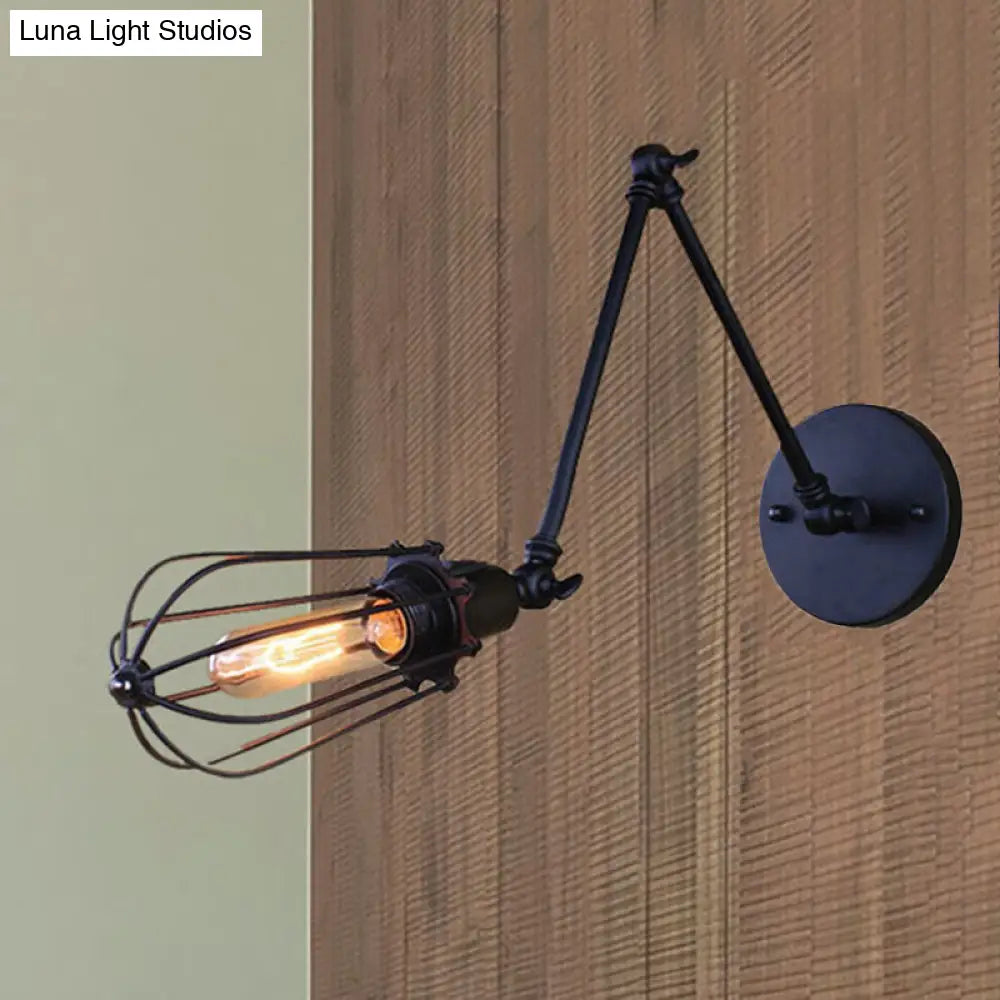 Aplique de pared con brazo ajustable y pantalla tipo jaula, estilo loft, negro/latón/latón envejecido - Ideal para iluminación de mesa