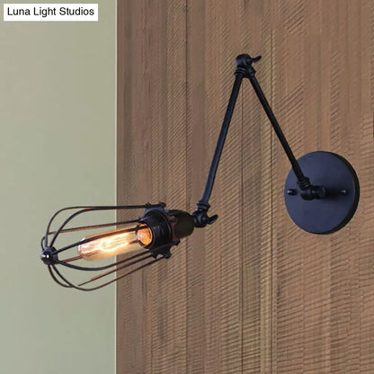 Aplique de pared con brazo ajustable y pantalla tipo jaula, estilo loft, negro/latón/latón envejecido - Ideal para iluminación de mesa