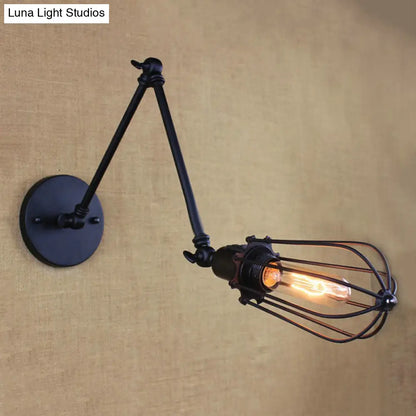 Aplique de pared con brazo ajustable y pantalla tipo jaula, estilo loft, negro/latón/latón envejecido - Ideal para iluminación de mesa