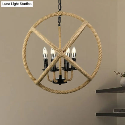 Lámpara de araña ajustable color beige para dormitorios - Lámpara colgante de estilo industrial, pantalla esférica de cuerda con cadena
