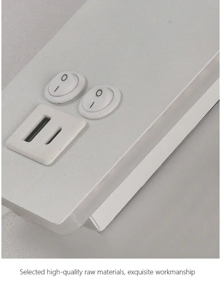 White plastic power strip with toggle switches and usb port for decorbites black brass wall lamp bedroom use
