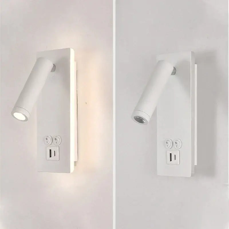 White wall-mounted reading wall lamp with adjustable gooseneck and usb ports for bedroom decorbites black brass style