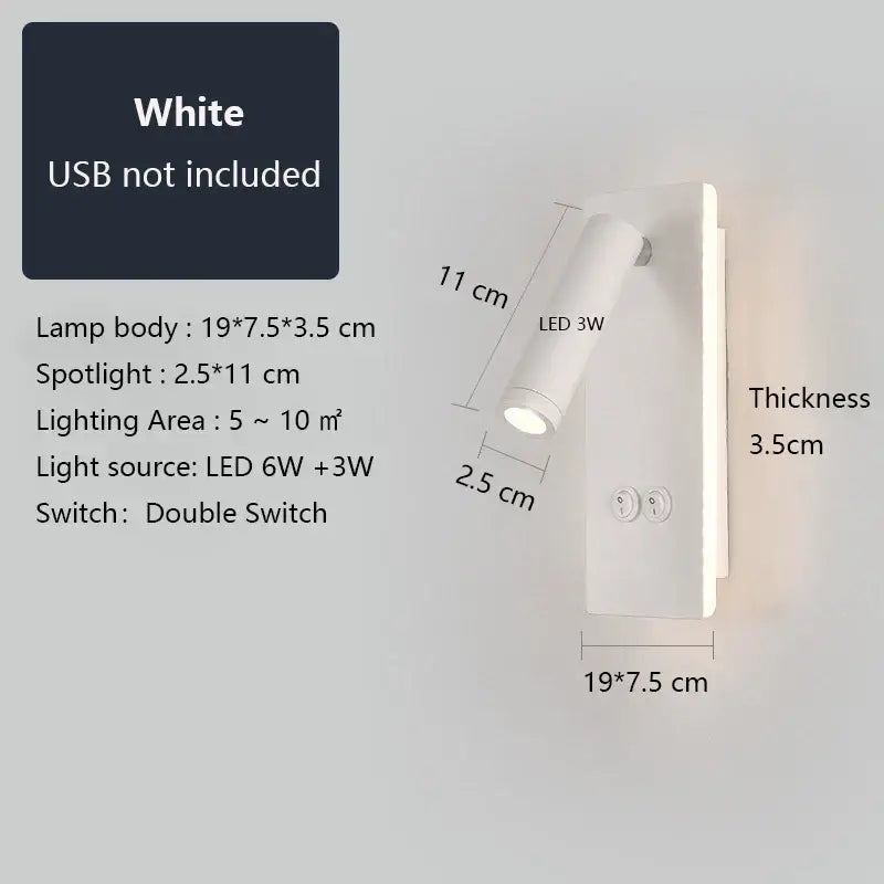 White led wall lamp with adjustable spotlight and double switch for bedroom decorbites black brass wall lamp