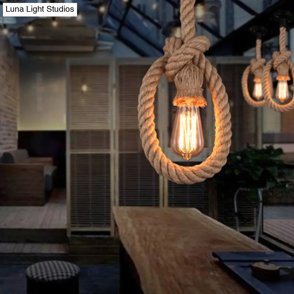 Adjustable Black Pendant Light with Rope and Exposed Bulb for Restaurants - Loft Style, 1-Light Fixture