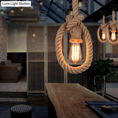 Adjustable Black Pendant Light with Rope and Exposed Bulb for Restaurants - Loft Style, 1-Light Fixture