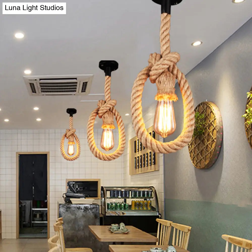 Adjustable Black Pendant Light with Rope and Exposed Bulb for Restaurants - Loft Style, 1-Light Fixture