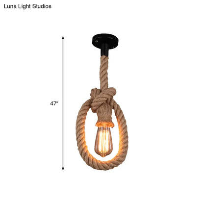 Adjustable Black Pendant Light with Rope and Exposed Bulb for Restaurants - Loft Style, 1-Light Fixture