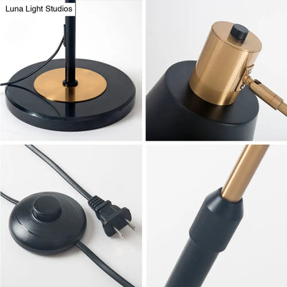 Lámpara de pie cónica negra ajustable – Lámpara de lectura individual de metal industrial para sala de estar con interruptor de pie