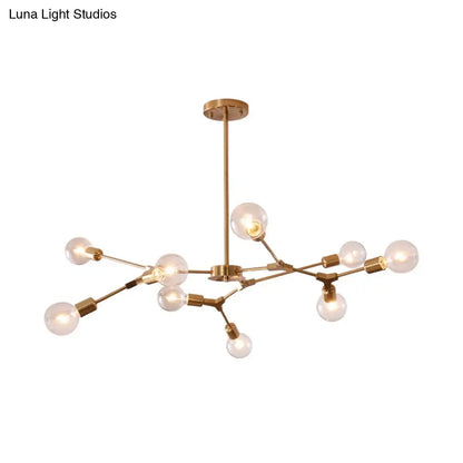Lámpara colgante ajustable tipo rama: Araña de metal posmoderna con 6/9 luces en negro/dorado, ideal para la sala de estar.