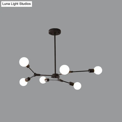 Lámpara colgante ajustable tipo rama: Araña de metal posmoderna con 6/9 luces en negro/dorado, ideal para la sala de estar.