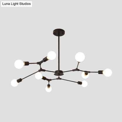 Lámpara colgante ajustable tipo rama: Araña de metal posmoderna con 6/9 luces en negro/dorado, ideal para la sala de estar.