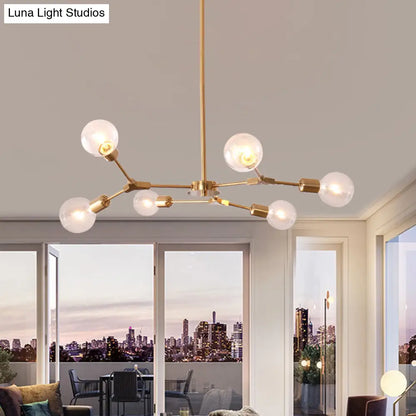 Lámpara colgante ajustable tipo rama: Araña de metal posmoderna con 6/9 luces en negro/dorado, ideal para la sala de estar.