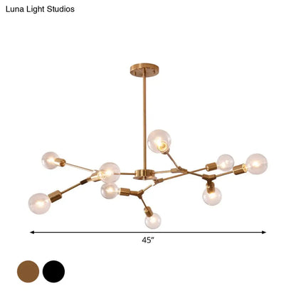 Lámpara colgante ajustable tipo rama: Araña de metal posmoderna con 6/9 luces en negro/dorado, ideal para la sala de estar.