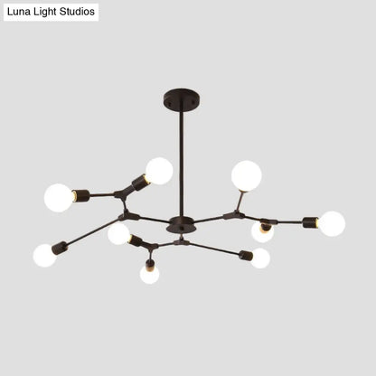 Lámpara colgante ajustable tipo rama: Araña de metal posmoderna con 6/9 luces en negro/dorado, ideal para la sala de estar.