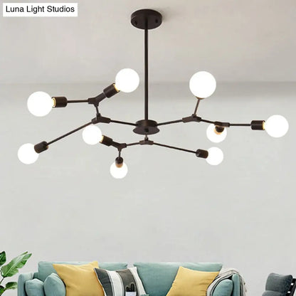 Lámpara colgante ajustable tipo rama: Araña de metal posmoderna con 6/9 luces en negro/dorado, ideal para la sala de estar.