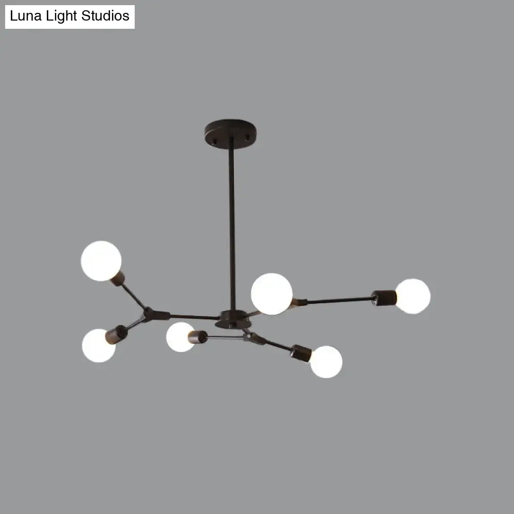 Lámpara colgante ajustable tipo rama: Araña de metal posmoderna con 6/9 luces en negro/dorado, ideal para la sala de estar.
