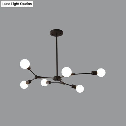 Lámpara colgante ajustable tipo rama: Araña de metal posmoderna con 6/9 luces en negro/dorado, ideal para la sala de estar.