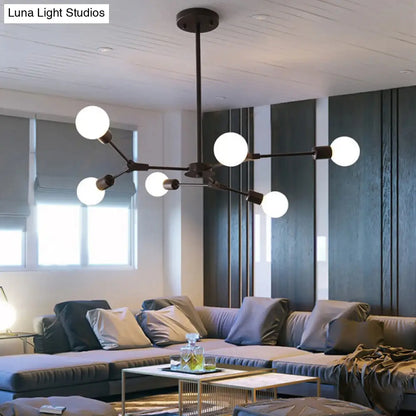 Lámpara colgante ajustable tipo rama: Araña de metal posmoderna con 6/9 luces en negro/dorado, ideal para la sala de estar.