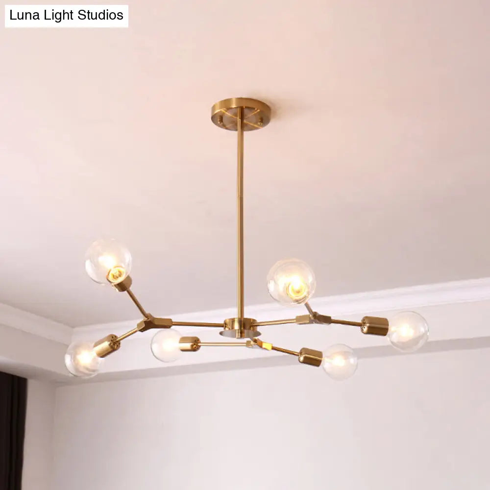 Lámpara colgante ajustable tipo rama: Araña de metal posmoderna con 6/9 luces en negro/dorado, ideal para la sala de estar.