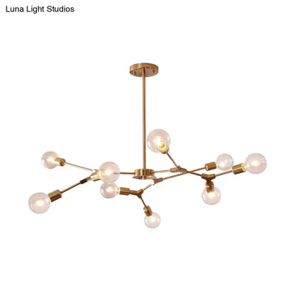 Lámpara colgante ajustable tipo rama: Araña de metal posmoderna con 6/9 luces en negro/dorado, ideal para la sala de estar.
