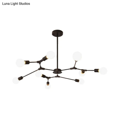 Lámpara colgante ajustable tipo rama: Araña de metal posmoderna con 6/9 luces en negro/dorado, ideal para la sala de estar.