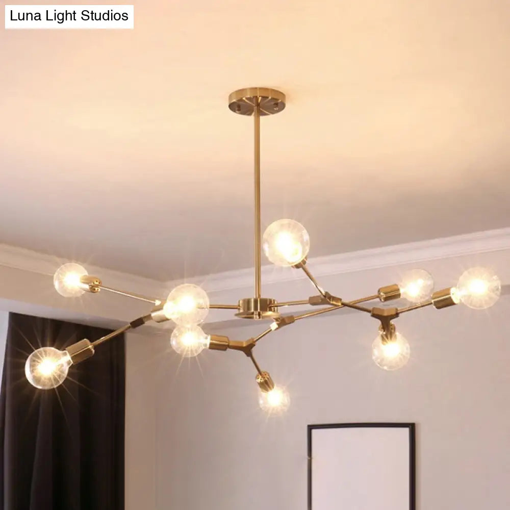Lámpara colgante ajustable tipo rama: Araña de metal posmoderna con 6/9 luces en negro/dorado, ideal para la sala de estar.