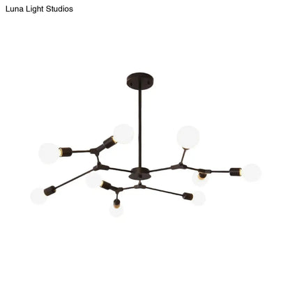 Lámpara colgante ajustable tipo rama: Araña de metal posmoderna con 6/9 luces en negro/dorado, ideal para la sala de estar.