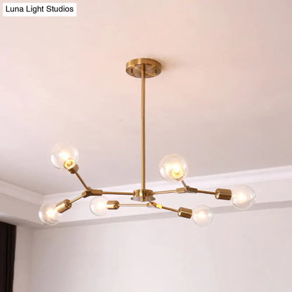 Lámpara colgante ajustable tipo rama: Araña de metal posmoderna con 6/9 luces en negro/dorado, ideal para la sala de estar.