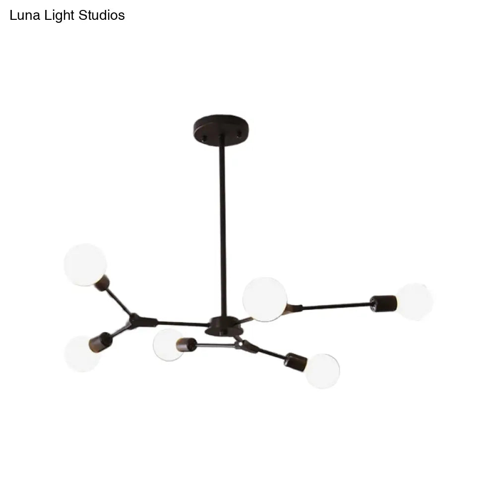 Lámpara colgante ajustable tipo rama: Araña de metal posmoderna con 6/9 luces en negro/dorado, ideal para la sala de estar.