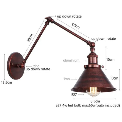 Adjustable brass gold long arm wall sconce with bronze metal frame and zinc aluminum arms for decorbites gold long lighting
